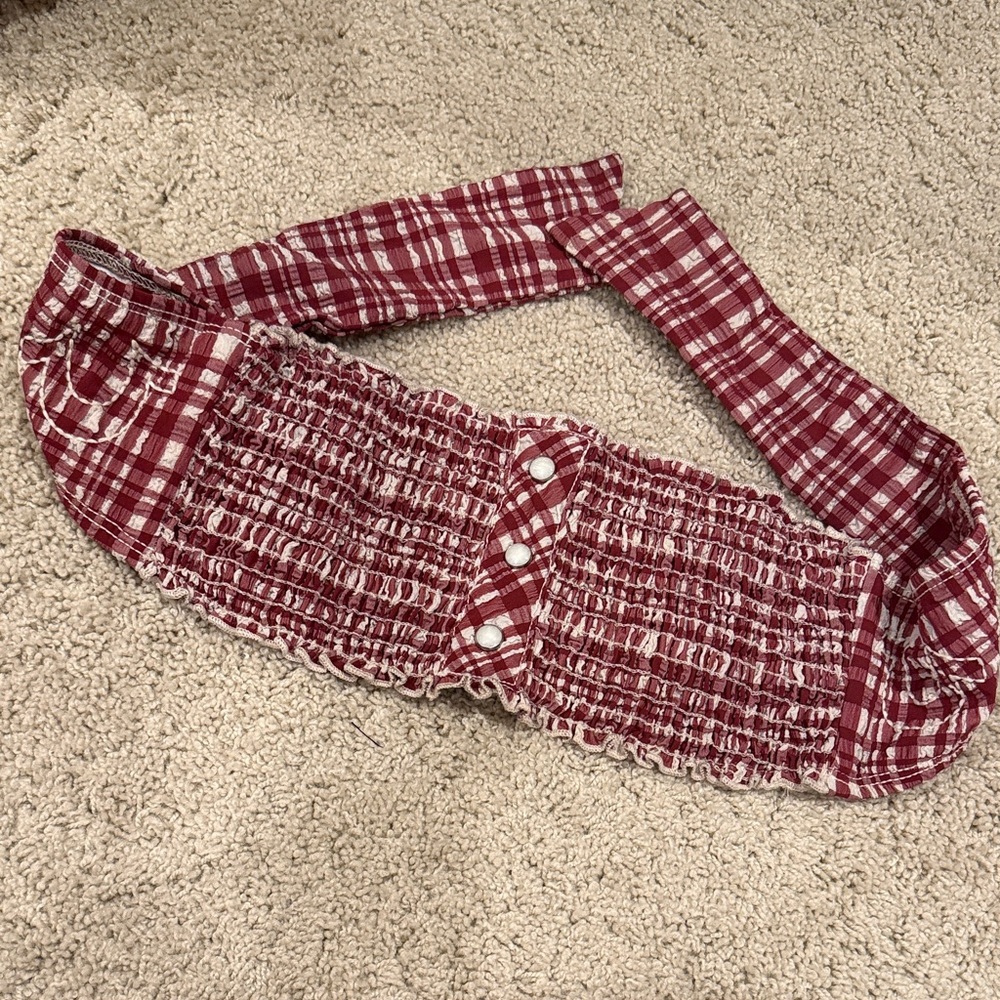 True Religion Red Plaid Bandeau Swim Top